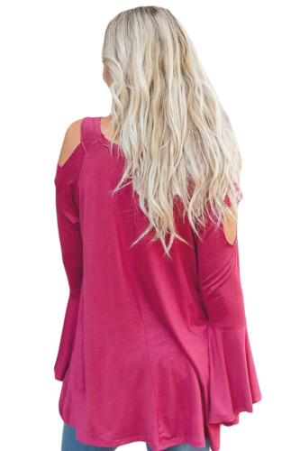 Rosy Open Shoulder Bell Sleeve Top