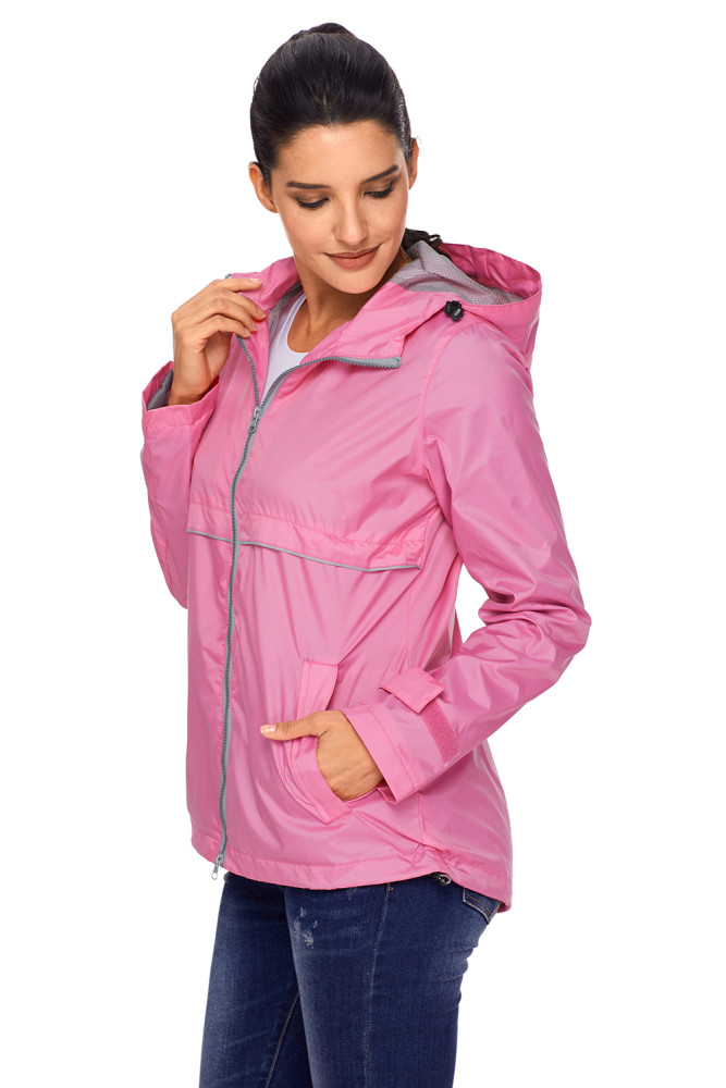Pink Women Zipper Lapel Suit Blazer with Foldable Sleeve