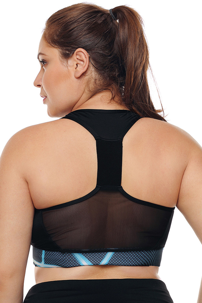 Black Mesh and Print Patchwork Yoga Bra