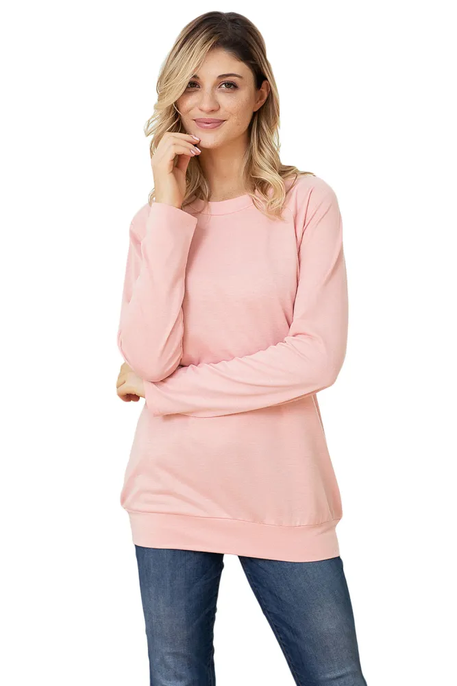 Gold Zip Detail Pink Pullover Sweatshirt