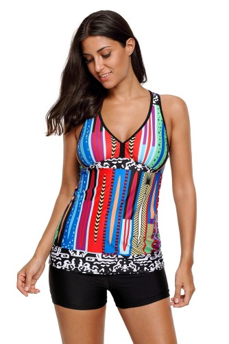Stylish Multiple Print Tankini and Shorts