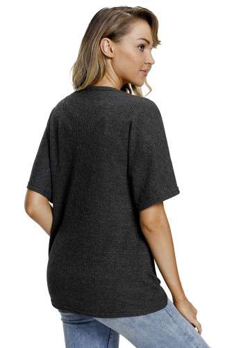 Black Dolman Buttoned Front Top with Tie