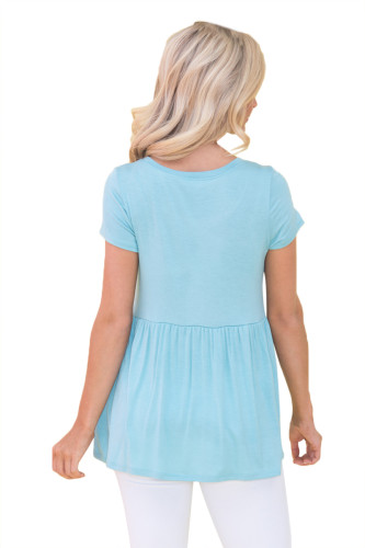 Blue Lace Pocket Patch Babydoll Blouse Top