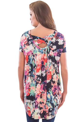 Multicolor Floral Print Criss Cross Back Top