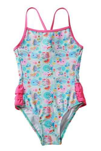 Girls’ Cartoon Fish World Ruffle Back Teddy Swimsuit