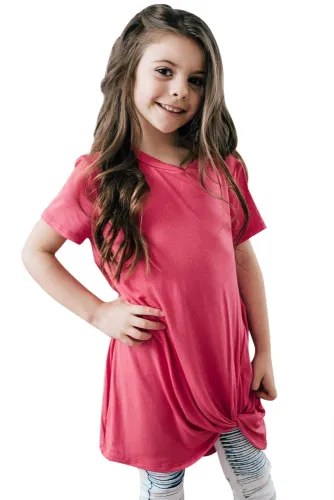 Rosy Twist Drape Short Sleeve Tee for Girls