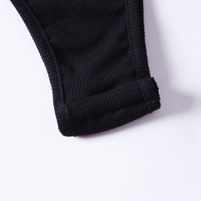 Black Ribbed Knit Button Up Tank Bodysuit