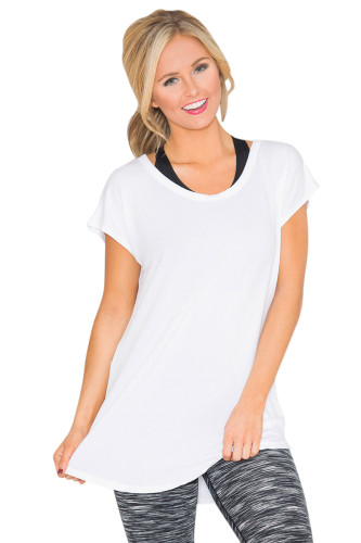 White Geometric Hollow-outs Back Cap Sleeves Blouse