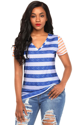 Blue Orange Striped Tee for Women