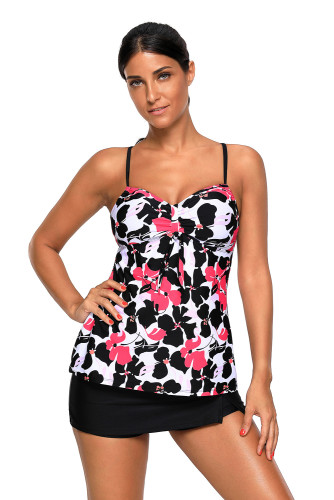 Red Black Floral Cami Tankini and Skirtini Swimsuit