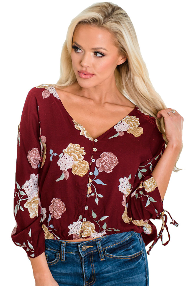 Vanilla Floral Button up Top in Red