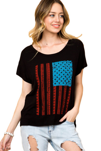 Black American Flag Graphic Short Sleeve Tee
