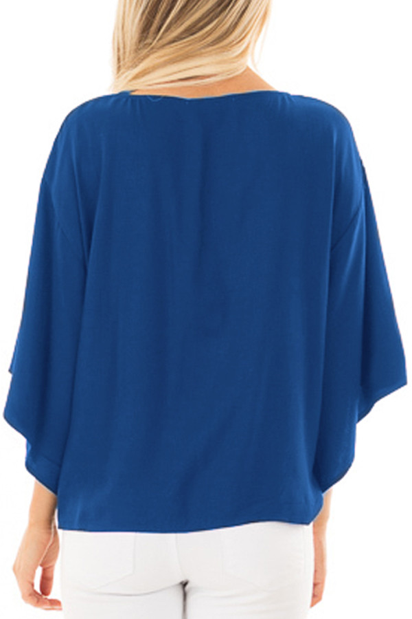 Navy Blue Tie Front Comfy Kimono Blouse