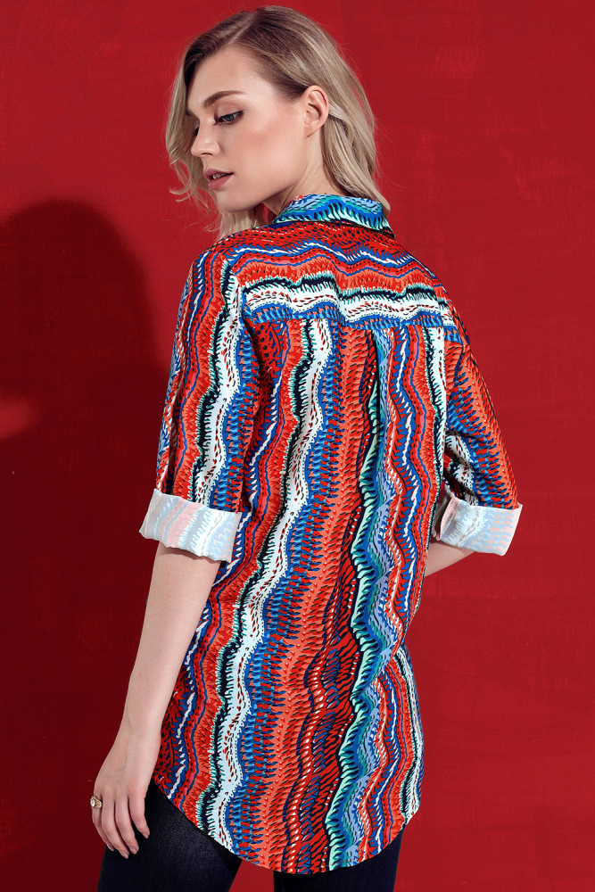 Eye-catching Zigzag Long Sleeve Button Down Shirt