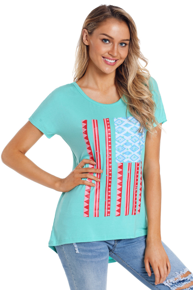 Light Mint American Flag Graphic Short Sleeve Tee
