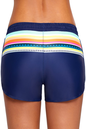 Striped Print Accent Navy Blue Drawstring Board Shorts