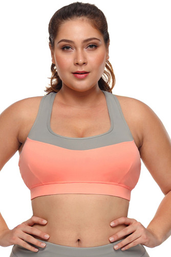 Coral Grey Crossed Keyhole Back Sports Bra