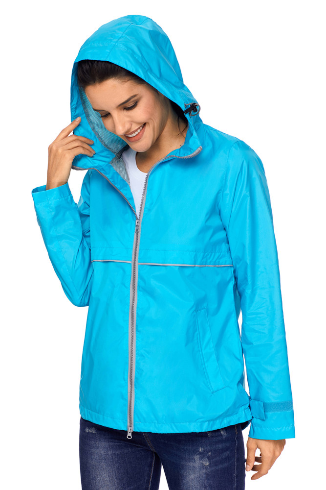 Turquoise Women Zipper Lapel Suit Blazer with Foldable Sleeve