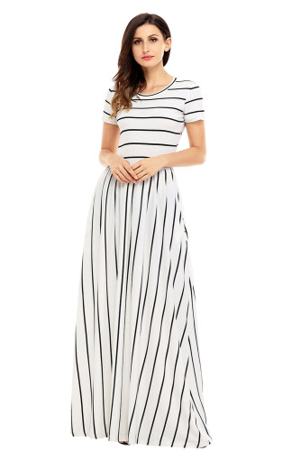 Black Striped White Short Sleeve Maxi Dress
