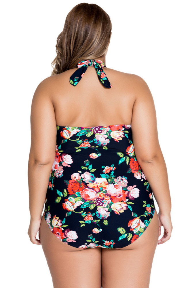Dark Floral Plus Size Non-underwire Maillot
