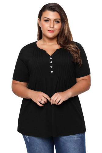 Black Plus Size Pin Tuck Jersey Top
