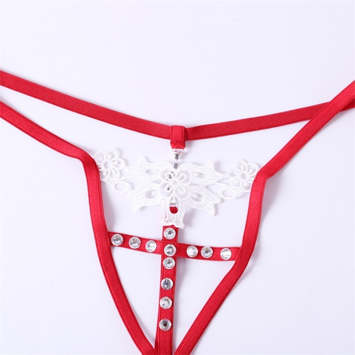 Red Timeless Elegance Peek-A-Boo Rhinestone G-string