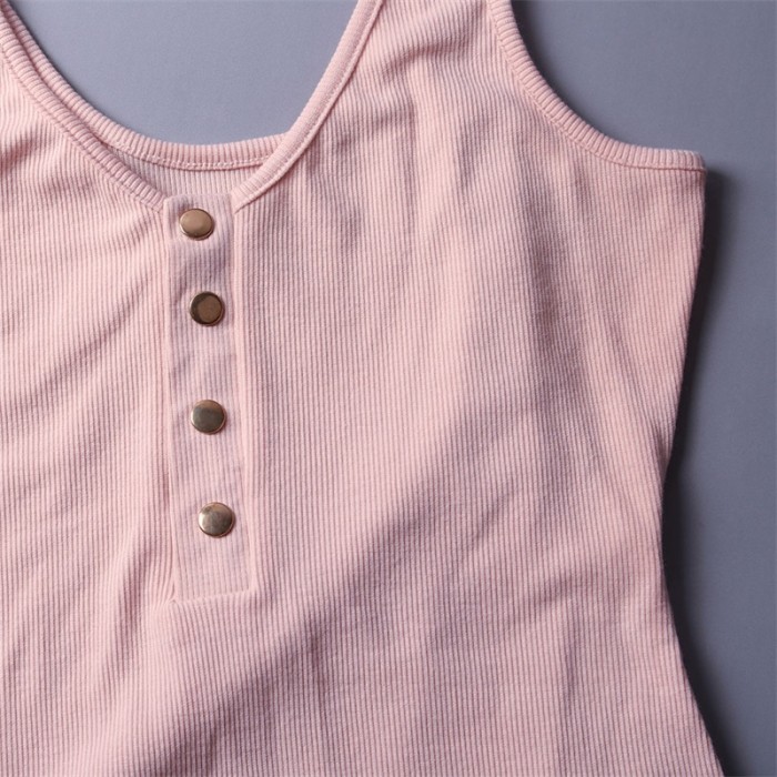 Apricot Ribbed Knit Button Up Tank Bodysuit