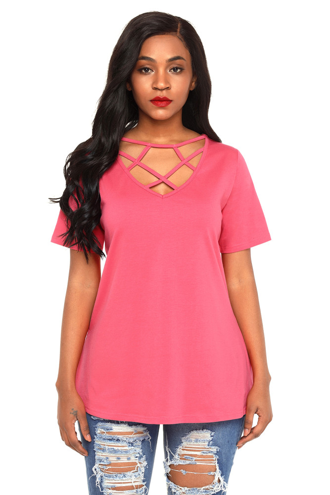 Rosy Criss-Cross Short Sleeve T-Shirt