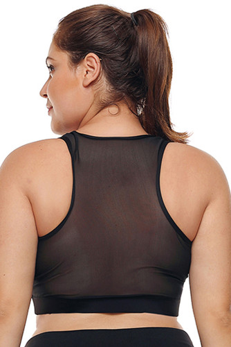 Black Sheer Mesh Back Plus Size Sports Bra