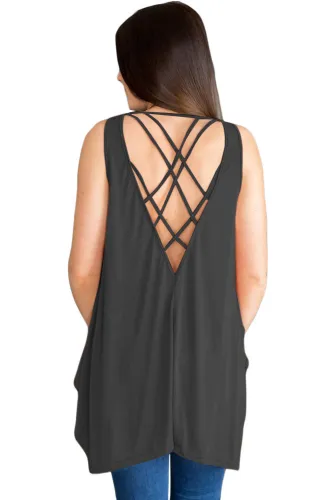 Black Strappy Back Flowy Tank