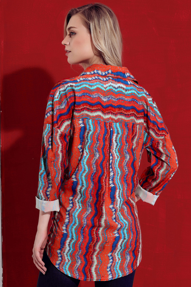 Eye-catching Zigzag Long Sleeve Button Down Shirt