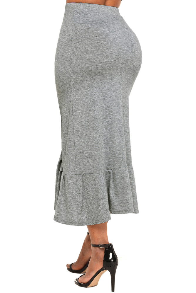 Grey Elastic Waist Drawstring Ruffle Skirt