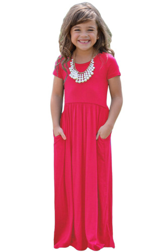 Rosy Short Sleeve Pocket Design Girls Maxi Dress
