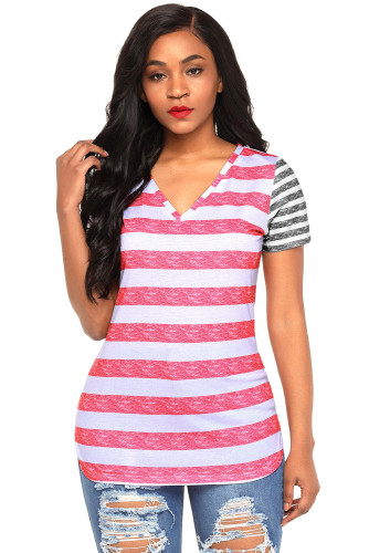 Pink Gray Striped Tee for Women