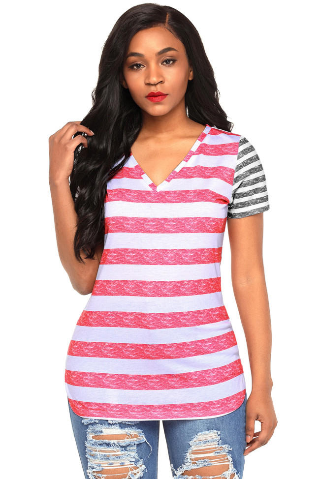 Pink Gray Striped Tee for Women