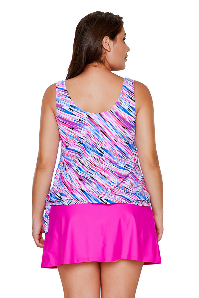 Multicolor Illusion Tie Side Tankini Skirtini Swimsuit