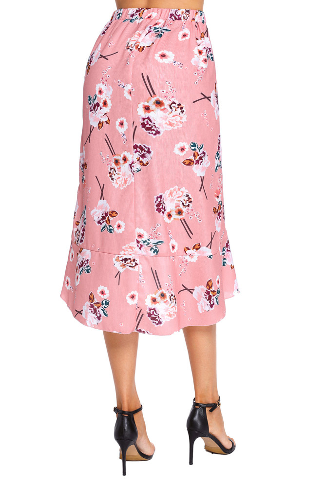 Floral Ruffle Wrap Skirt in Pink