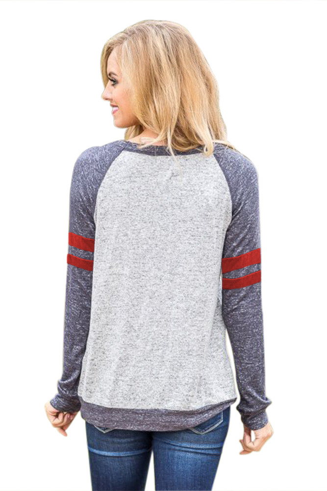Contrast Stripes Gray Sleeves Womens Sweatshirt