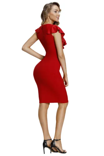 Gossip Red Frill Bodycon Sheath Dress