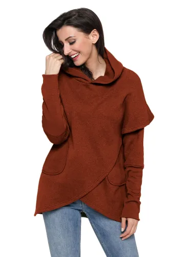 Rusty Tulip Wrap Cape Style Long Sleeve Hoodie