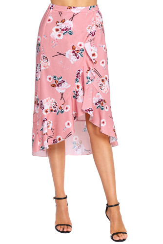 Floral Ruffle Wrap Skirt in Pink