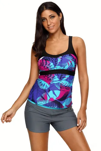 Blue Abstract Printed Camisole Tankini Top
