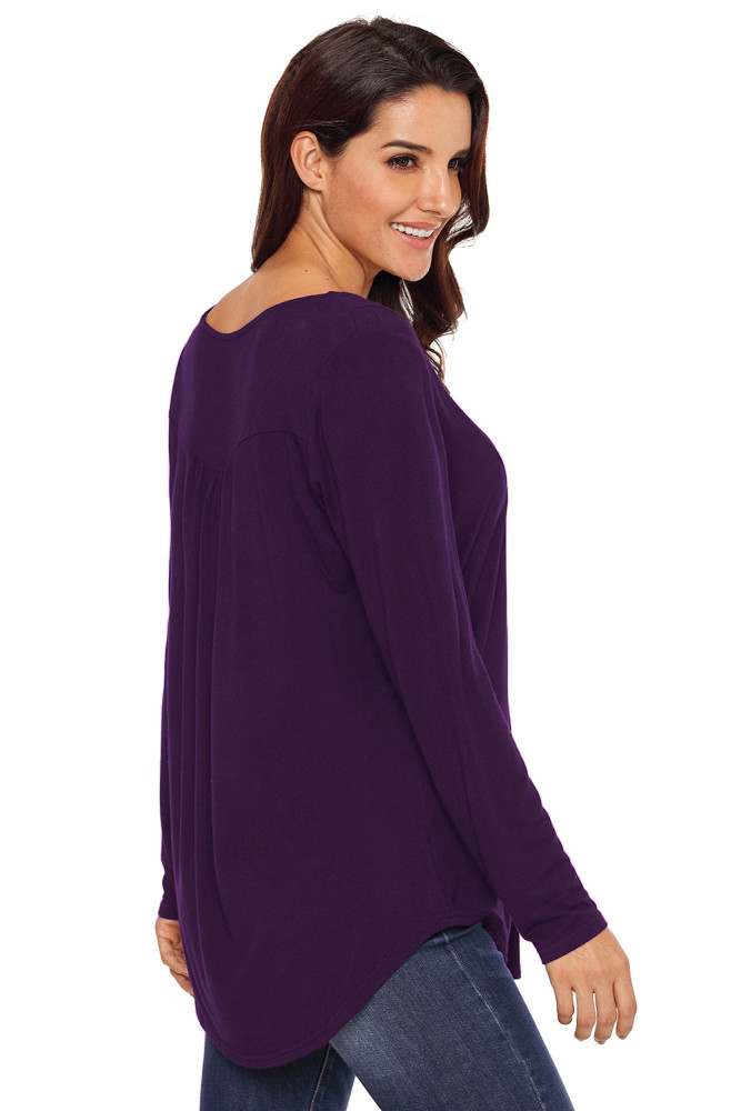 Purple Long Sleeve Button up Pleated Tunic