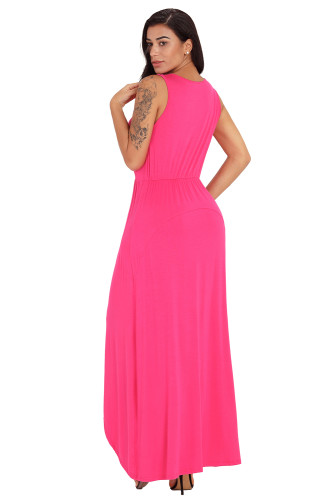 Rosy Front Slit Sleeveless Maxi Dress