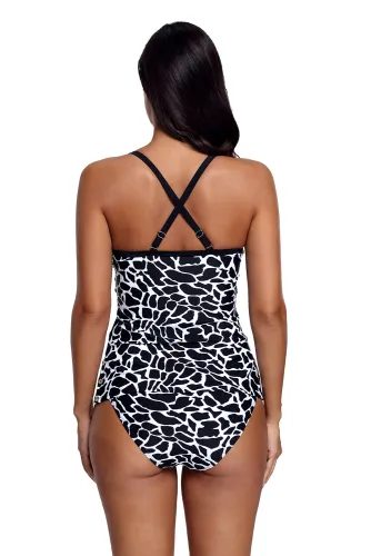 Monochrome Animal Print Two Piece Tankini Swimsuit
