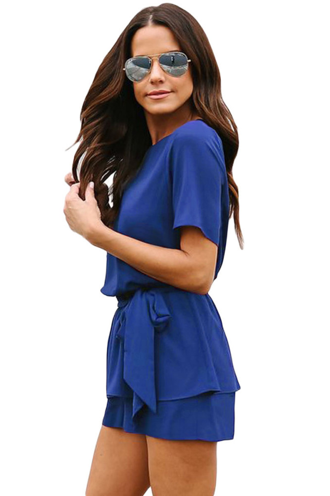 Navy Half Sleeves Peplum Waist Romper