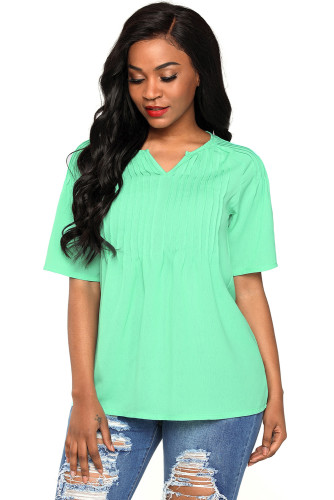 Green Pintucks Detail Raglan Sleeves Blouse