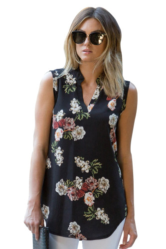 Black Sleeveless Floral Top