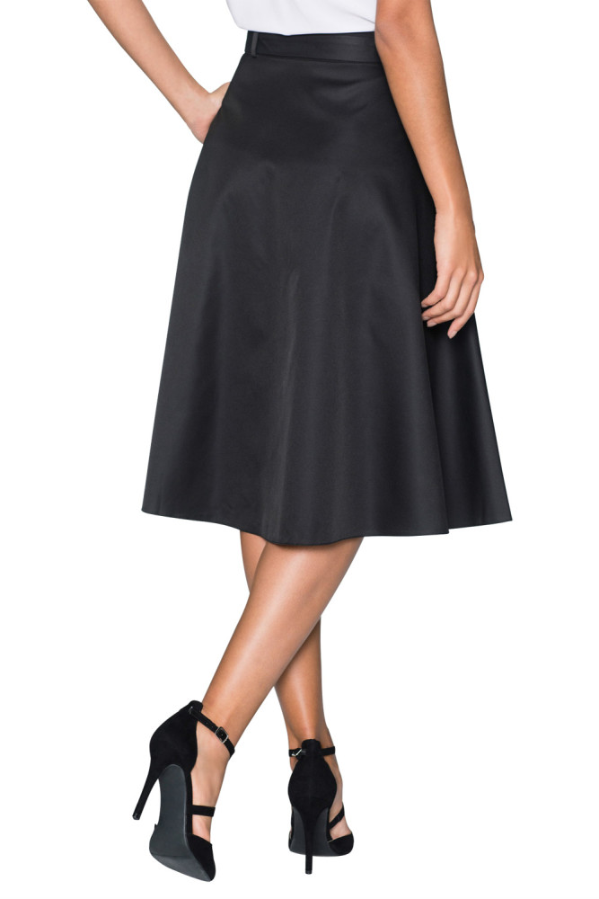 Elegant Retro Style Buttons Front Flared Midi Skirt in Black