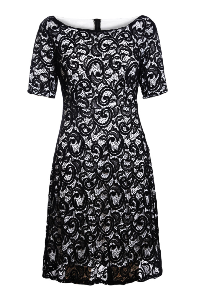 Black Lace Party Midi Dress